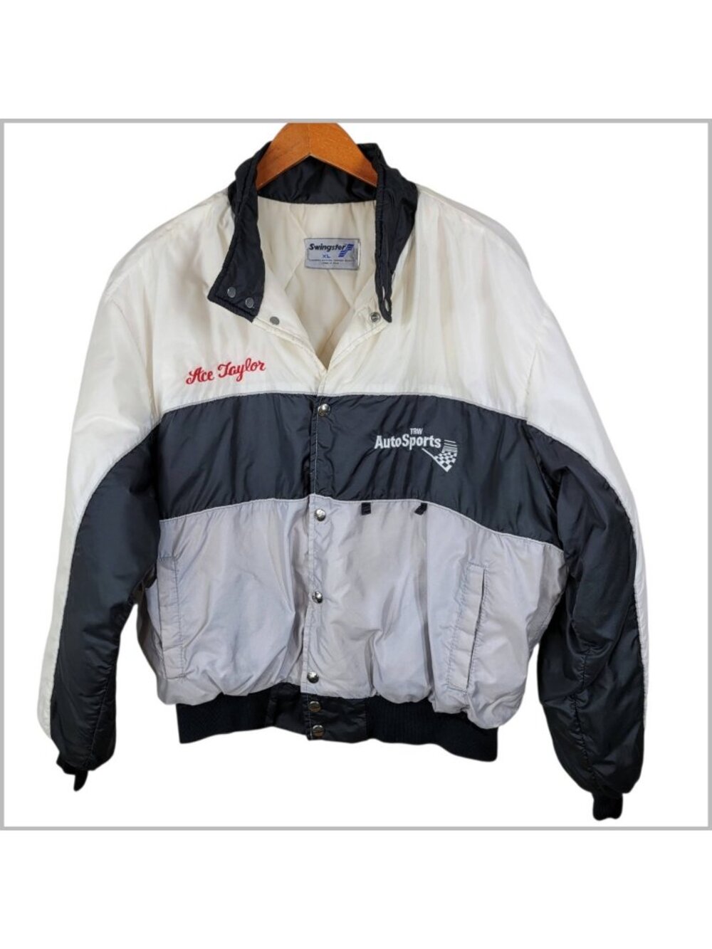 Vintage Swingster TRW Mens Racing Puffer Jacket XL Coat Ace Embroidered